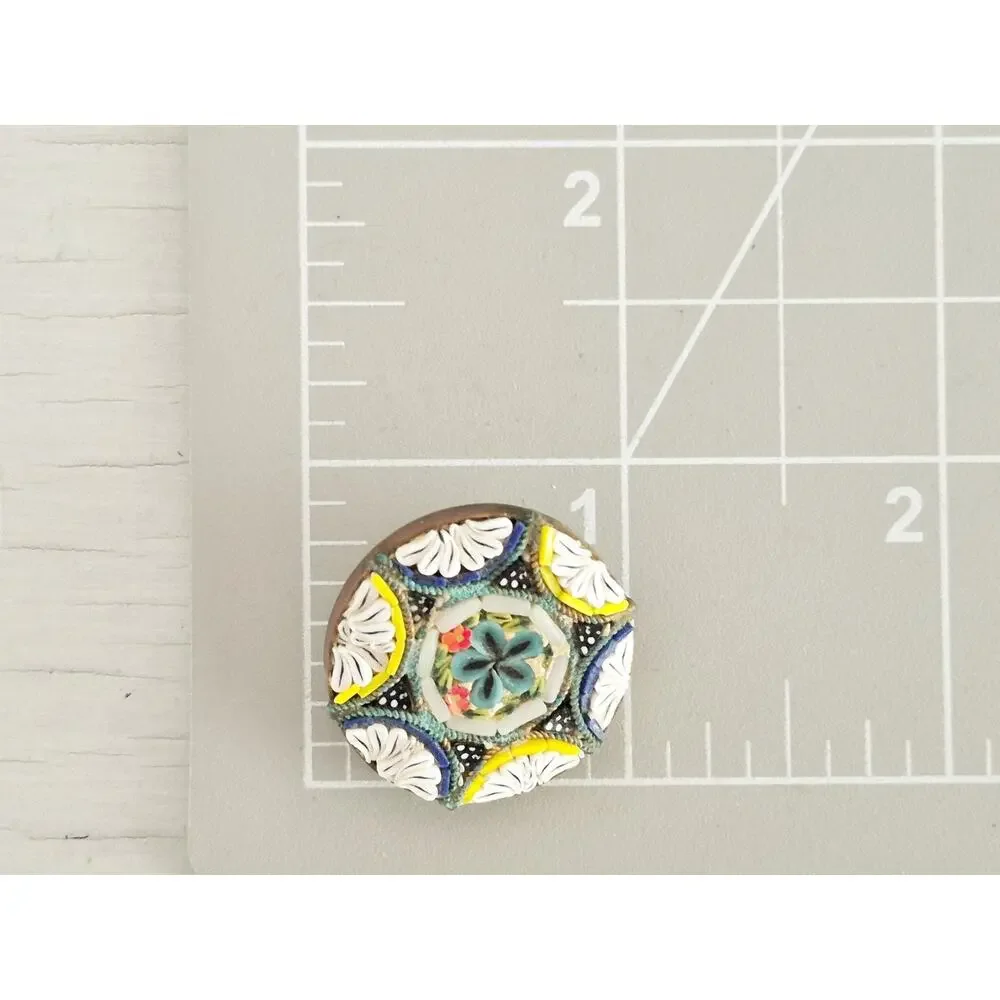 Vintage Antique C-Clasp White and Blue Micro Mosaic Tile Brooch Pin